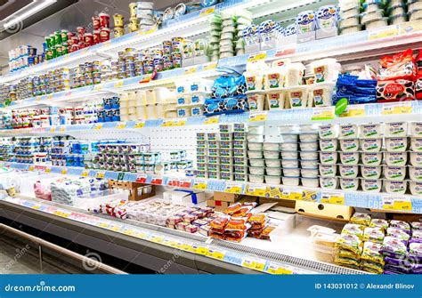 Fresh Dairy Products Ready For Sale In Supermarket Editorial Photography Image Of Hypermarket
