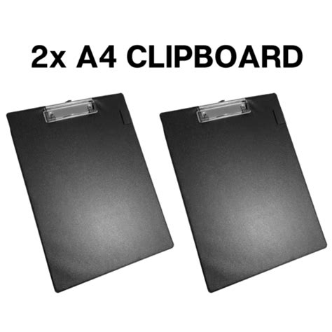 2x A4 Clipboard Black With Pen Holder Pvc Clip Board Filing Heavy Duty