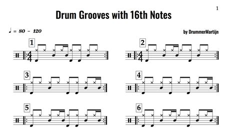 Drum Grooves 16th Notes Page 1 Drummermartijn