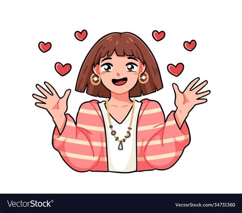 Cute Emotional Anime Girl Portrait Happy Female Vector Image