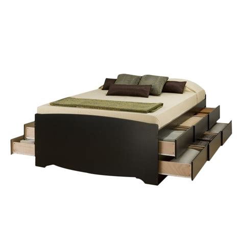 Mattress support slats are plywood. Prepac Sonoma Black Tall Queen Platform Storage Bed with ...
