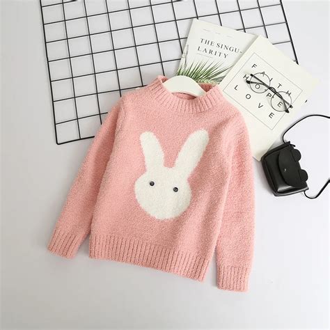 Toddler Girl Cartoon Bunny Knit Sweater Tops Kids Pullover Chenille