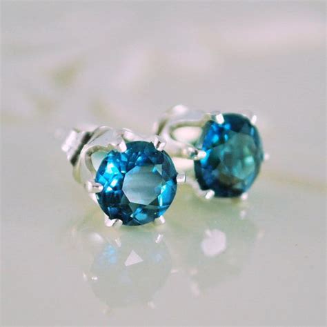 London Blue Topaz Stud Earrings Genuine Deep Teal Gemstone Sterling
