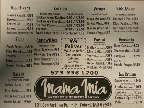 Menu At Mama Mia Restaurant Saint Robert