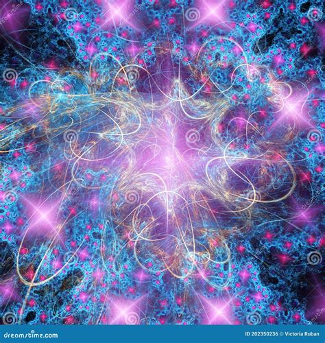 Abstract Psychedelic Magic Pink Stars Fractal Background For Art