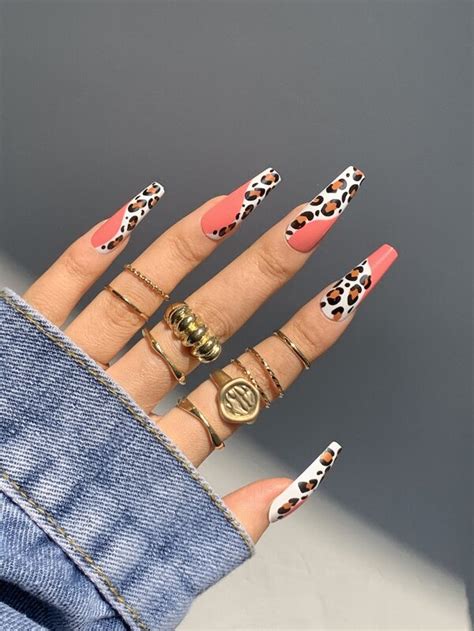 Elevate Your Style With Pcs Long Coffin Leopard Color Block Fake Nail