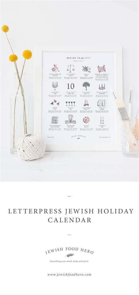 Letterpress Calendar 5779 Jewish Food Hero Inspirational Words