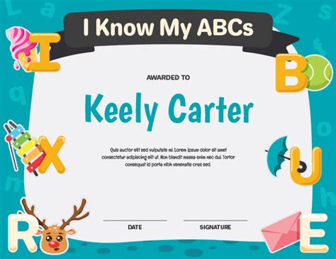 Printable I Know My Abcs Award Certificate Template