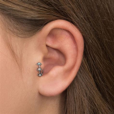 Forward Helix Earring Titanium Opal Tragus Earring 18g 16g Etsy