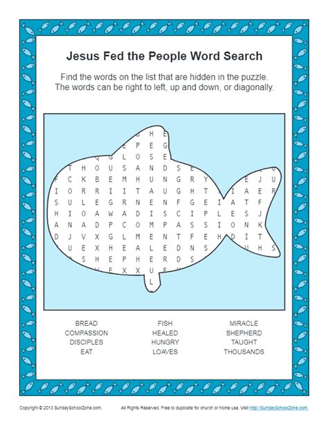 Jesus Feeds 5000 Word Search Bible Activities For Children