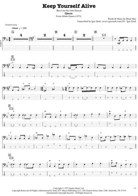 Queen Keep Yourself Alive Complete And Accurate Bass Transcription Whit
