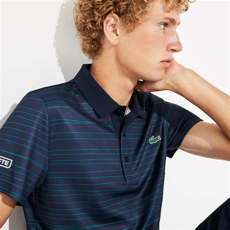 Mens Lacoste Sport Striped Print Breathable Piqué Tennis Polo Shirt