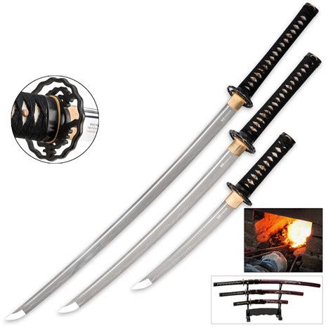 3pc Battle Ready Full Tang Katana Sword Set Japanese Samurai Ninja
