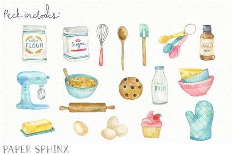 Watercolor Cooking Clipart Kitchen Baking Clipart Mixing Etsy