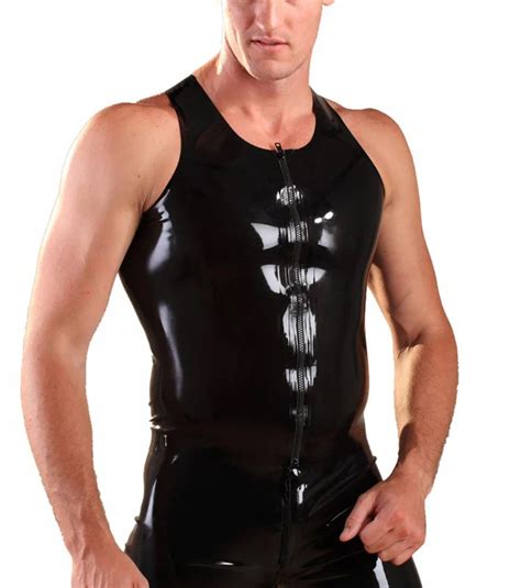 Black Latex Zip Vest For Men Latex Rubber Shirt Latex Tops Costumes In