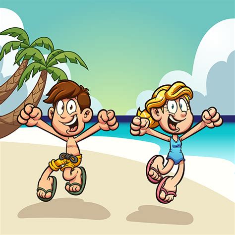 Summer Kids Jumping On Beach 1180986 Vector Art At Vecteezy