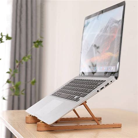 Handmade Wooden Laptop Stand With Adjustable Height And Width Gadgetsin
