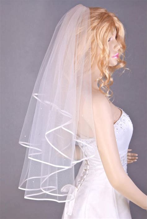 Bridal Veil With Swarovski Crystals 2 Tiers White Claret Veils