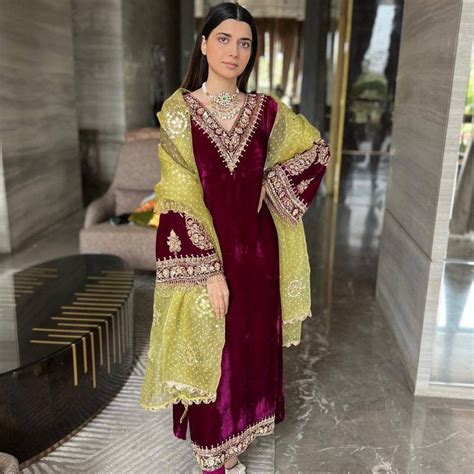 Nimrat Khaira Velvet Suit Pakistani Suit With Zardosi And Hand Etsy