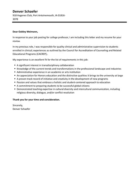 College Professor Cover Letter Velvet Jobs