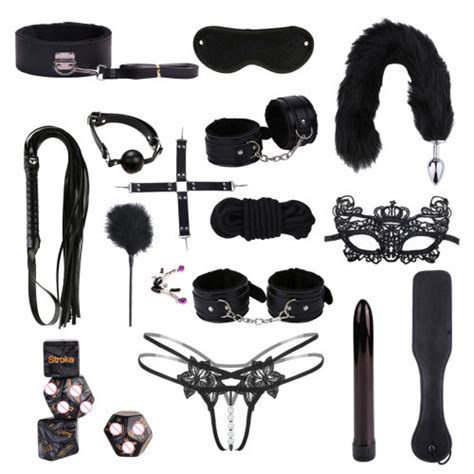19pcs Sex Bdsm Collar Handcuff Chain Slave Rope Bondage Paddle Blindfold Whip Vibrator Kit