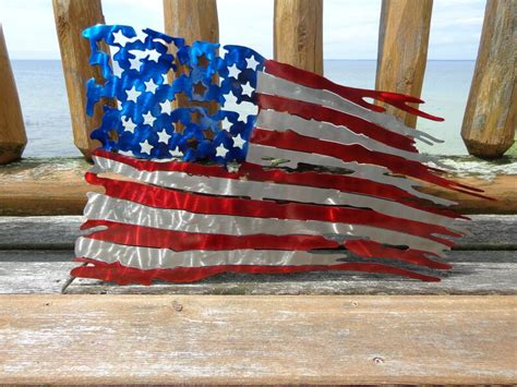New Tattered And Torn American Battle Flag Plasma Cut Metal Wall Etsy
