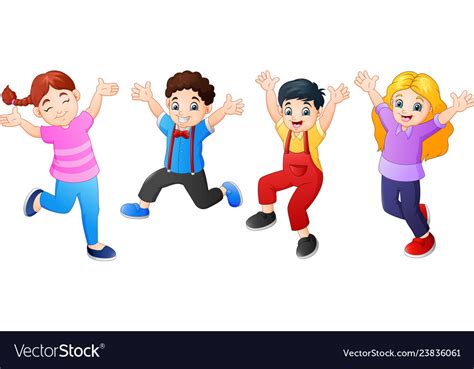 Cartoon Children Jumping Together Royalty Free Vector Image