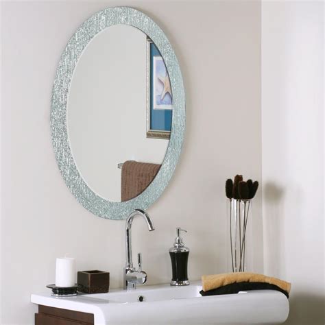 The smart and stylish design provides the perfect traditional feel to any bathroom and its mirror features a generous 1 1/4 bevel. Decor Wonderland 31.5 in. x 23.5 in. Oval Molten Bathroom ...