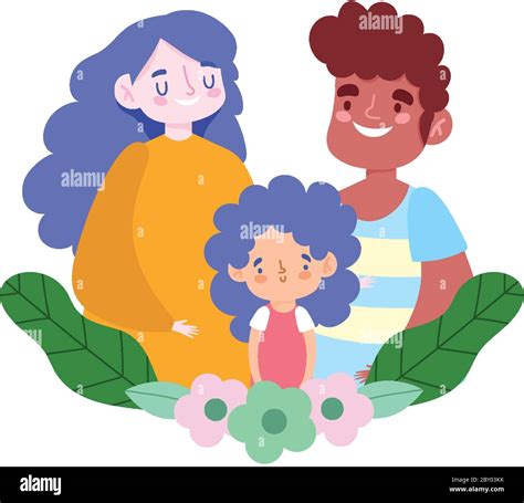 Madre Padre E Hija Relación Flores Día Familiar Vector Ilustración