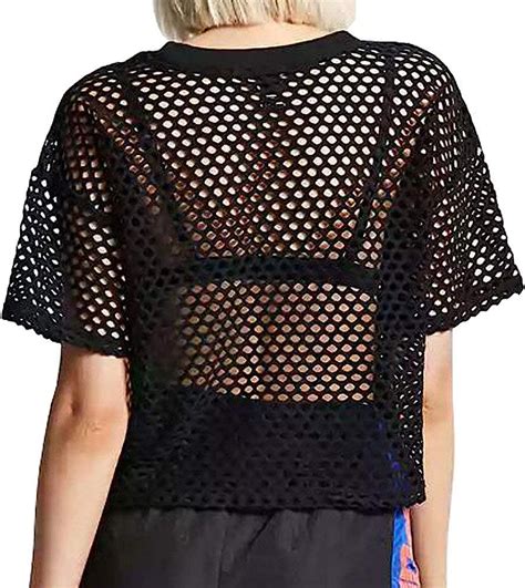 Clozoz Women S Mesh Cover Up See Through Fishnet T Shirt Crop Top