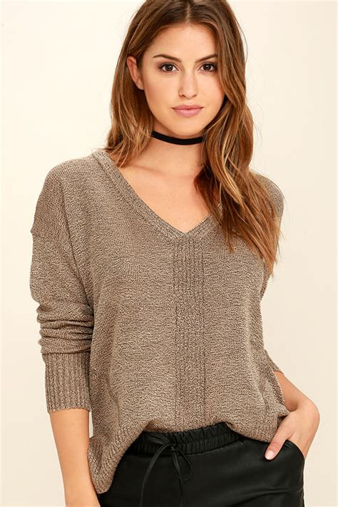 Cozy Light Brown Sweater Sweater Top Marl Knit Sweater 5400 Lulus