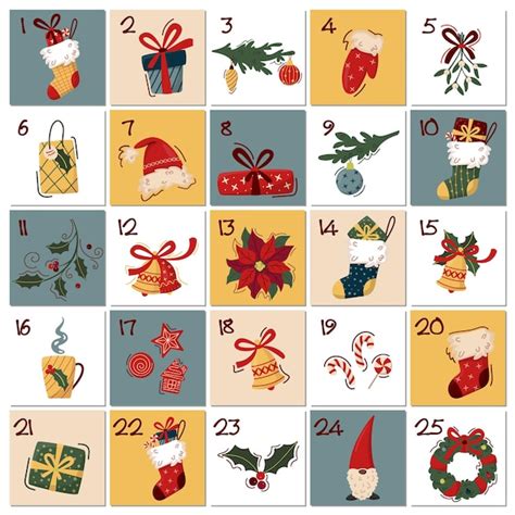 Premium Vector Christmas Advent Calendar Template With Hand Drawn