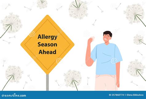 Man with Pollen Allergy Near Yellow Sign Stock Vector - Illustration of