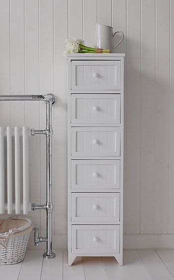 Maine Narrow Tall Freestanding Bathroom Cabinet With 6 Drawers For