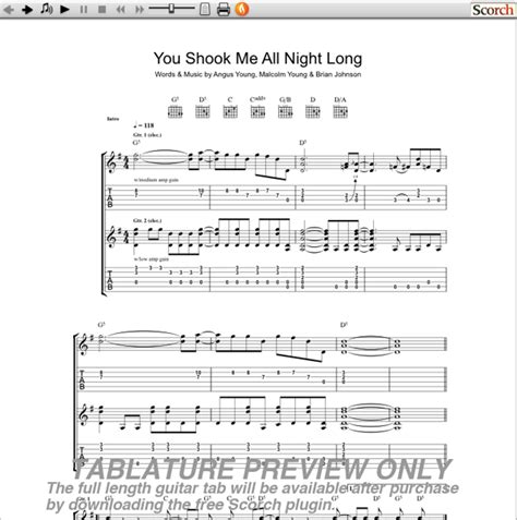 Acdc You Shook Me All Night Long Guitar Tab