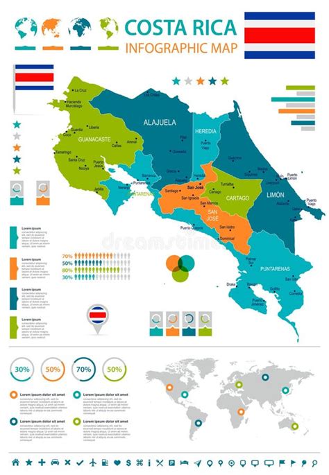 Costa Rica Infographic Map And Flag Detailed Vector Illustration