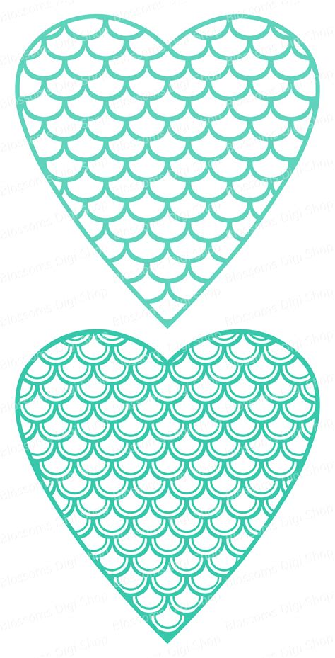 Mermaid Scale Heart Cuttable Design PNG DXF SVG Eps File For