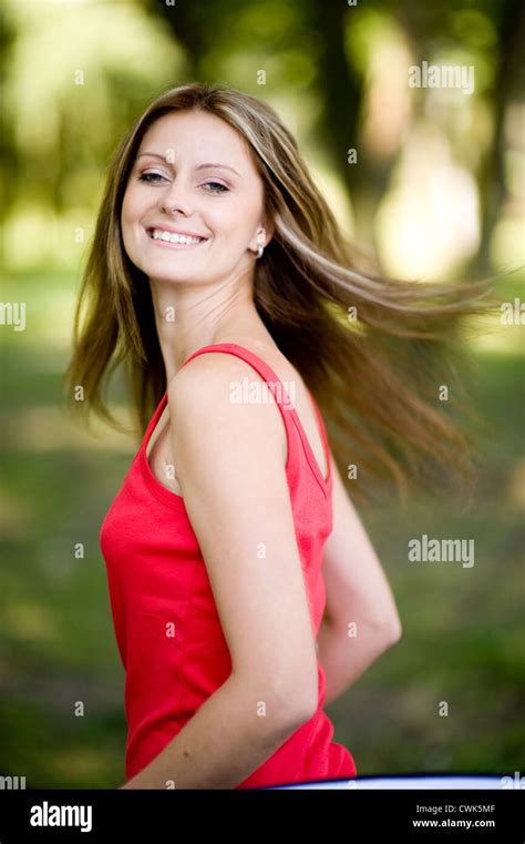 Young Woman In Red Stock Photo Alamy