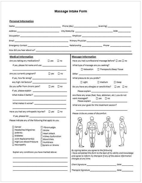 Sample Client Intake Form Massage Therapy Darrin Kenneys Templates