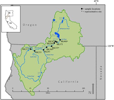 Map Of The Klamath River Watershed And Sample Site Locations