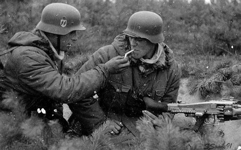 German Soldiers Of The Leibstandarte Ss Adolf Hitler Light Cigarettes