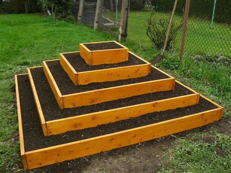 Using a sledgehammer, drive these stakes at least 18 inches into the ground along the outside of the long. Pyramid Planter | backyard garden | Pinterest | Planters
