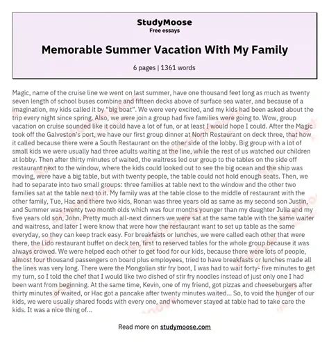 Memorable Summer Vacation With My Family Free Essay Example