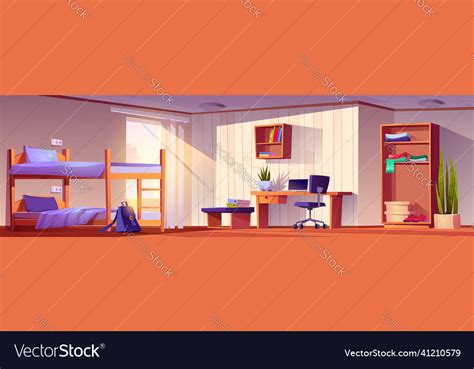 Student Bedroom In Dormitory With Bunk Bed Dorm Vector Image