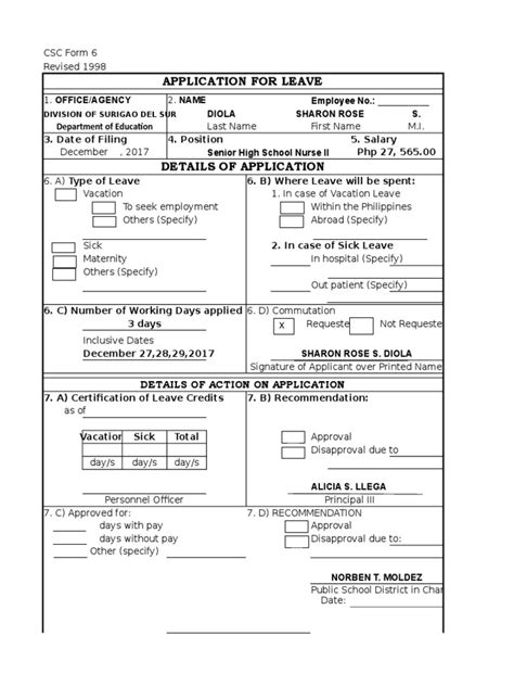 Csc Form 6 Leave Form New 1 Health Care Public Health