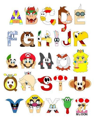 Mario Alphabet Mario Abc Kids Alphabet Art Print Mario Bros Party