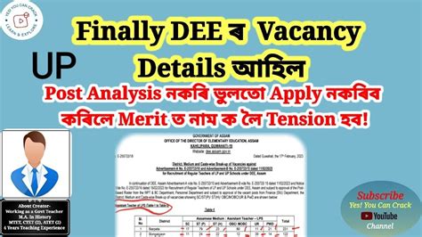 Assam Tet Vacancy Details Up Dee Lp Up Vacancy Details Assam Tet