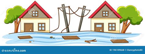 Simple Scene Of Flood In City Stock Vector Illustration Of Drawing