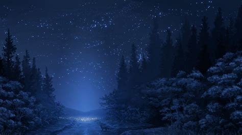 Wallpaper Trees Landscape Forest Night Sky Snow Winter Stars