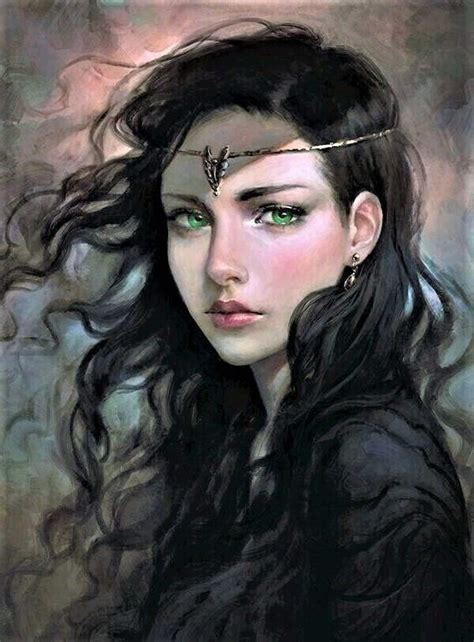Fantasy Women Black Hair Girl Green Eyes Woman Art Fantasy Girl